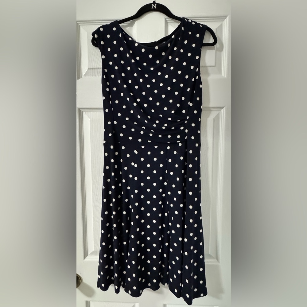 Ralph Lauren Navy Polka Dot Midi Dress